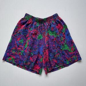Vtg 90s Dayglo Floral Easy Shorts / Katelyn Rose / Sz M / Stretch Waist Grunge